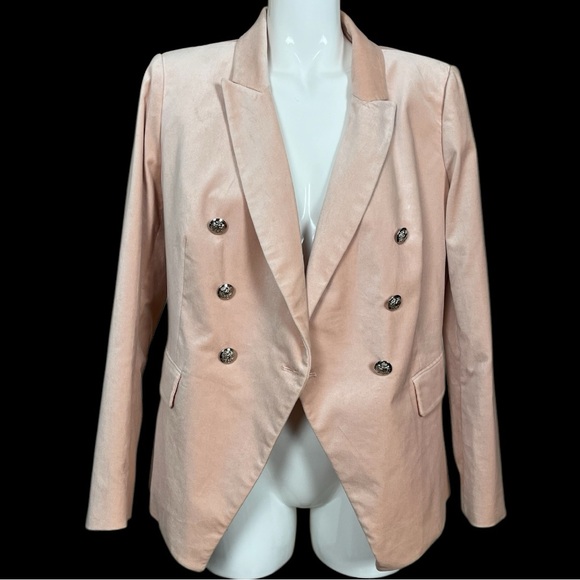 WHBM Light Pink Velvet Double Breasted Studio Blazer with Angled Closure Size 14 - Picture 4 of 14